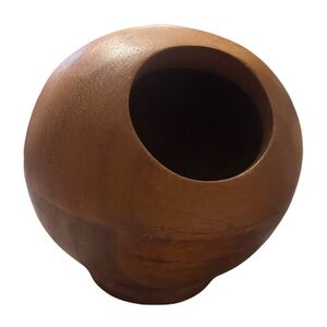 Vintage Mid Century Mod Atomic Wood Orb Sphere Bowl Nut Candy Pen Holder